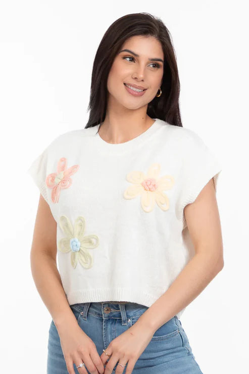 Blusa Embroided Daisies Ivory