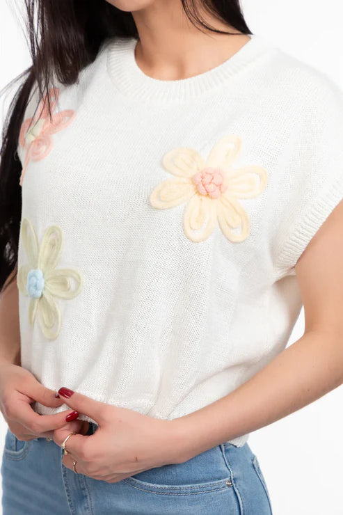 Blusa Embroided Daisies Ivory